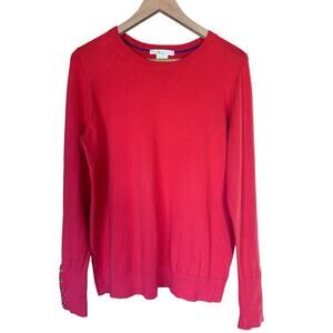 Boden Classic Red Crew Neck Long Sleeve Sweater Gold Cuff Buttons Women’s Large